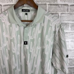 Bad Birdie Mens Golf Polo Shirt XL Mint Green White Cactus Saguaro Desert Roads