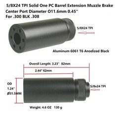5/8×24 TPI .300 BLK Extension Muzzle Brake Compensator Solid Aluminum Tube
