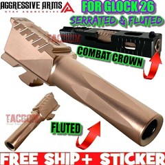AGGRESSIVE ARMS SERRATED & FLUTED Barrel for GL0CK 26 GEN 1-4 ROSE COPPER 9mm US