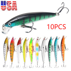 10pcs Fishing Lures Minnow baits Crankbaits Jerkbait Lot Hooks Baits Bass Tackle