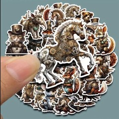 10pcs Steampunk Animal Stickers- Scrapbook Journal, DIY Crafts & Cards