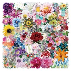 30Pcs Random Cute Transparent PET Colorful Flower Natural Plants Floral Stickers