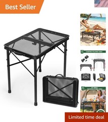 2Ft Small Folding Table with Carry Handle, Camping Table Adjustable Height 10…