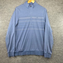 TravisMathew Mens Blue Striped Quarter Zip Pullover Sweater Size S Mock Neck