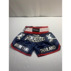 Kids Muay Thai Boxing Shorts Thailand Dizfoyo Navy Blue Red Silver