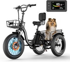 MOONCOOL20″ Electric Trike Tricycle Fat Tire Electric Trike E-Bike Peak 1000W