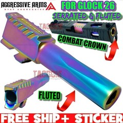 AGGRESSIVE ARMS SERRATED & FLUTED Barrel for GL0CK 26 GEN 1-4 RAINBOW BLUE 9mm