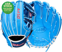 Wilson A450 Baseball Glove 11.5 Left Hand Throw Cool Blue Royal Blue White