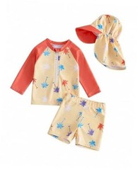 Toddler Boys Rash Guard Swimsuit Set with Sun Hat, Long Sleeve 6-12 Months Red