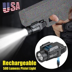 Rechargeable 500 Lumens Pistol Light Mini Glock Handgun Flashlight w/Strobe Mode
