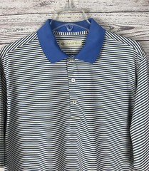 Donald Ross Men’s Blue Yellow Striped 100% Polyester Stretch Golf Polo Shirt L