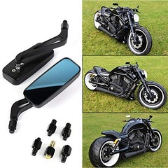 Universal Black Rectangle Bobber Mirrors Blue Mirror Reducing Glare Motorcycle