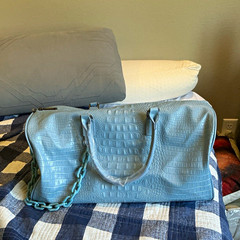 PRIVATA Blue Croc-Embossed Faux Leather Large Duffle Bag 25L Zip Strap
