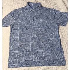 Rhoback Mens Performance Polo Shirt L Blue White Geometric Aztec Print Crave