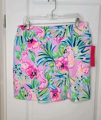 NWT LILLY PULITZER LUXLETIC MONICA SKORT Sz 12 Flamingo FLOWERS FRIENDS UPF 50+