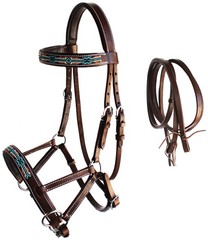 Horse Western English Leather Bitless Sidepull Bridle w/ Split Reins 77RS10