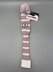 MAXFLI Vintage Style Golf Knit Head Cover W/ Pom, Fairway(3). White & Grey.