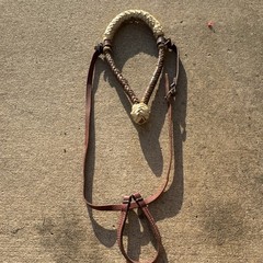 Leather Bosal Hanger Headstall, Brown/Tan, Braided Rawhide Look