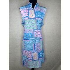 Kenny Dana XL Blue Pink Tile Print Sleeveless Zip Up Golf Dress Women’s