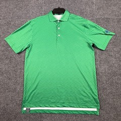 Turtleson Green Geometric Print Performance Golf Polo Shirt Mens Size Medium