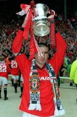 Eric Cantona of Manchester United celebrates With The Fa Cup after- Old Photo 1