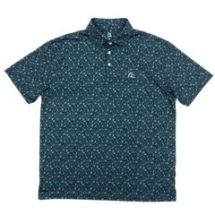 Rhoback Mens Performance Polo Shirt Large Blue Green Leaf Print Golf Logo