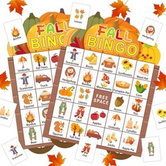 Fall Bingo Card for Kids Adults 24 Players Autumn Thanksgiving Cards Game Set…