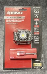 Husky 600 Lumen Rechargeable Focusing Multi-Color Headlamp UV Dual Power NIP