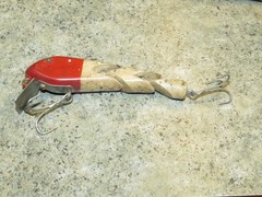 Vintage Gen Shaw Jointed Wiggler Lure, Red/White