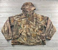 Herters Hunting Hooded Jacket Mens L Brown Green Mossy Oak Full Zip Snap Lined