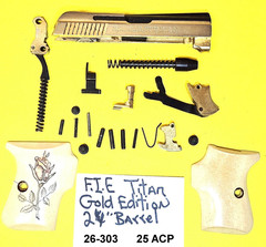 FIE EXCAM TITAN 25 ACP LIMITED EDITION GOLD SLIDE CUSTOM GRIPS PARTS #26-303