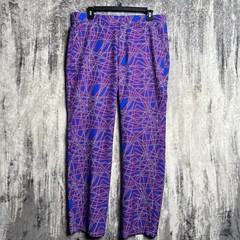 Hreski Mens Golf Pants 34×30 Purple Blue Geometric Stretch Performance