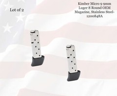 LOT of (2) Kimber Micro 9 9mm Luger 8rd OEM Magazine, Stainless Steel – 1200848A