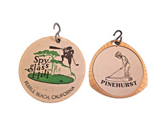 Vintage Golf Bag Tag Lot Spyglass Hill Pebble Beach CA & Pinehurst NC Putter Boy