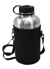 XL Giant Metal Water Bottle BPA Free Insulated w Carry Strap Sleeve Silver/Black