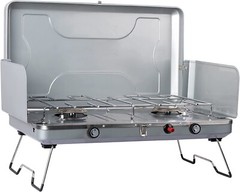 Portable Propane Camping Stove w 2 Burners, 20000 BTU , Easy to clean and carry