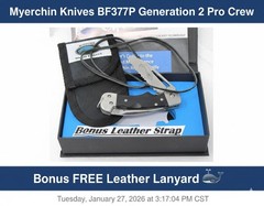 Myerchin BF377P Crew Gen 2 Rigging Knife Marlin Spike G10 3/4 Serrated + Lanyard