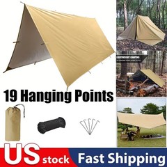 Waterproof Portable Tarp Outdoor Camping Traveling Awning Backpacking Tarp Khaki