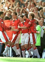Eric Cantona Dennis Erwin and Jordi Cruyff of Manchester United ce- Old Photo