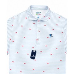 johnnie-O Wavefinder Fore Swag Performance Striped Polo Men’s M Golf UPF 50 NWT
