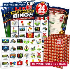 World Cup Watch-Along Bingo Game 24 Players – Soccer Party Game – Live Match Bin