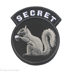 SECRET Squirrel Embroidered Tactical Patch Black Gray White 3″x 3 1/4″in