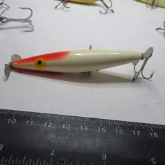 FISHING LURE UNKNOWN 3¾» VINTAGE TORPEDO REDHEAD & WHITE