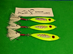 3- 11/2 oz SHAD Fishing Casting Jigging Slab Lead Spoon Lures white / chartreuse