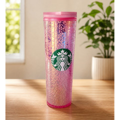 Starbucks Pink Glitter Reusable Plastic Bottle 16 oz Flip Lock
