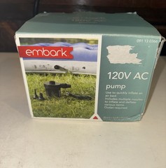 Embark 120V AC Electric Air Pump Inflator w/ 3 Adapters, Black, Tested and Works