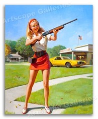 1970s Gil Elvgren PinUp Girl Poster «Skeet Club» Shotgun Shooting – 11×14