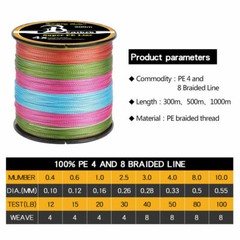 Braided Fishing Line 4 8 Strands 328/547/1093 Yards Abrasion Resistant 12-100lb