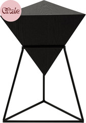Geometric End Table, Modern Side Table with Wooden Top and Metal Base Design, Un