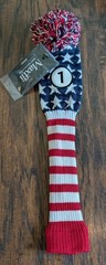 Maxfli «1» Driver Knit Red White Blue Stripes Pom Pom Head Cover, NEW!!